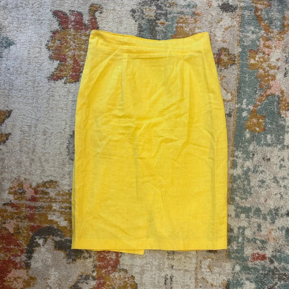 Vintage bright yellow cotton linen pencil skirt